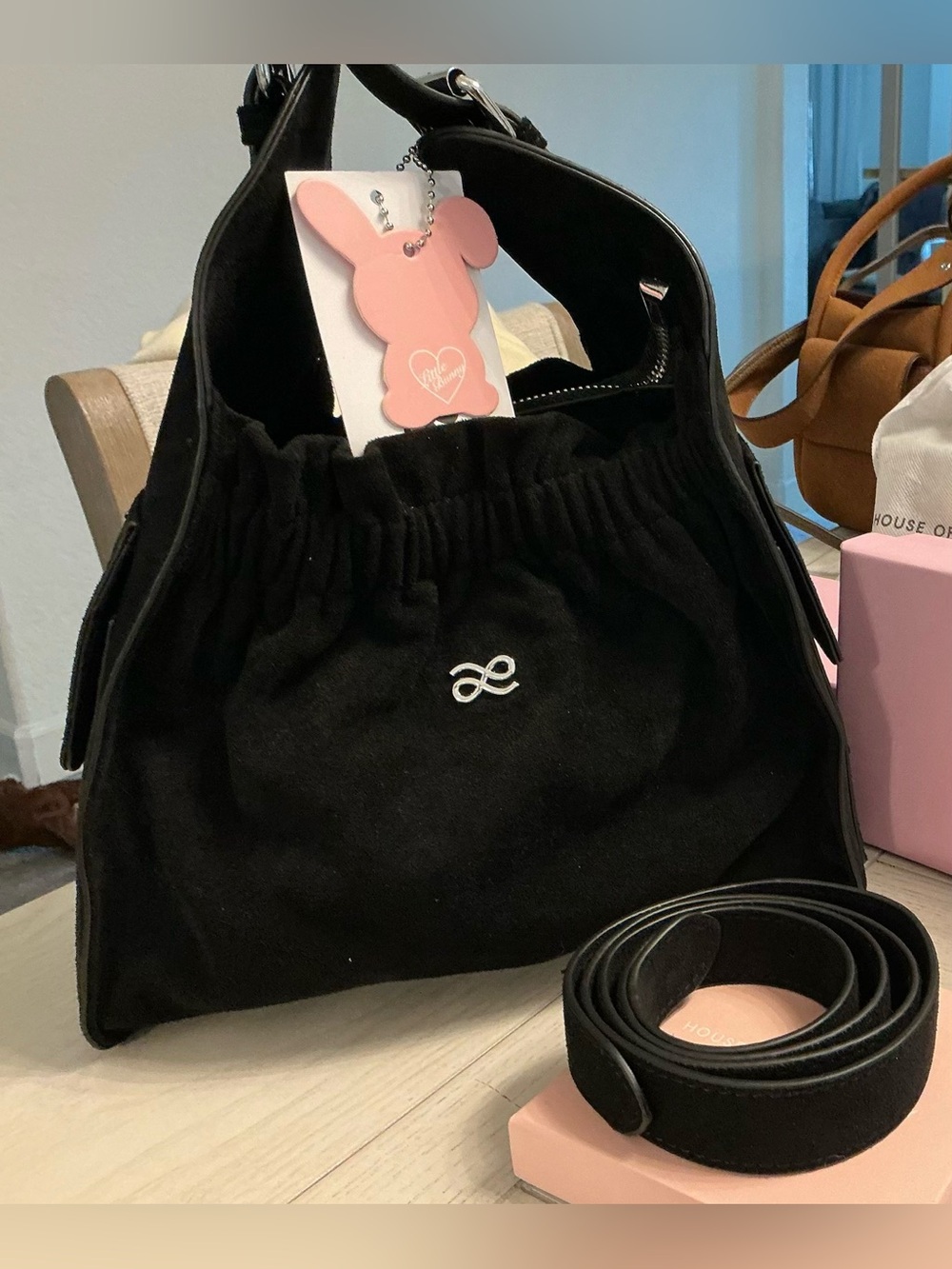 House of Little Bunny Yumi Suede Shoulder Bag with Removable Strap
